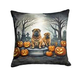 14 x 14 in. Unisex Shar Pei Spooky Halloween Fabric Decorative Pillow