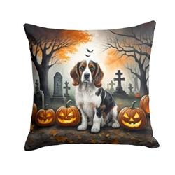 14 x 14 in. Unisex Welsh Springer Spaniel Spooky Halloween Fabric Decorative Pillow
