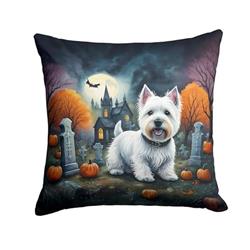 14 x 14 in. Unisex Westie Spooky Halloween Fabric Decorative Pillow