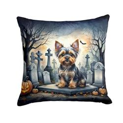 14 x 14 in. Unisex Yorkshire Terrier Spooky Halloween Fabric Decorative Pillow