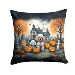14 x 14 in. Unisex Poodle Spooky Halloween Fabric Decorative Pillow