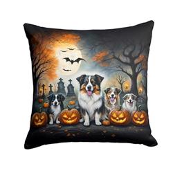 18 x 18 in. Unisex Australian Shepherd Spooky Halloween Fabric Decorative Pillow
