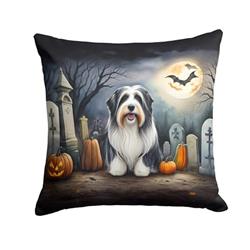 18 x 18 in. Unisex Bearded Collie Spooky Halloween Fabric Decorative Pillow