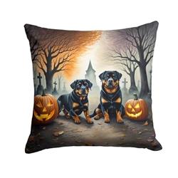 18 x 18 in. Unisex Rottweiler Spooky Halloween Fabric Decorative Pillow