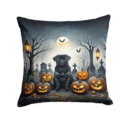 18 x 18 in. Unisex Black Pug Spooky Halloween Fabric Decorative Pillow