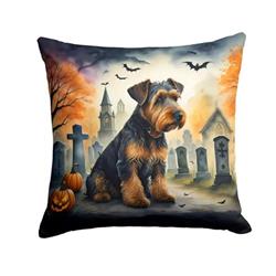14 x 14 in. Unisex Airedale Terrier Spooky Halloween Fabric Decorative Pillow