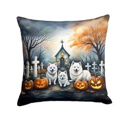 14 x 14 in. Unisex American Eskimo Spooky Halloween Fabric Decorative Pillow