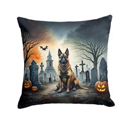 14 x 14 in. Unisex Belgian Malinois Spooky Halloween Fabric Decorative Pillow