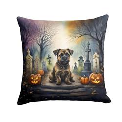 14 x 14 in. Unisex Border Terrier Spooky Halloween Fabric Decorative Pillow