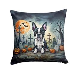 14 x 14 in. Unisex Boston Terrier Spooky Halloween Fabric Decorative Pillow