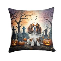 14 x 14 in. Unisex Cavalier Spaniel Spooky Halloween Fabric Decorative Pillow