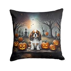 14 x 14 in. Unisex Cavalier Spaniel Spooky Halloween Fabric Decorative Pillow