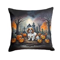 14 x 14 in. Unisex Cavalier Spaniel Spooky Halloween Fabric Decorative Pillow