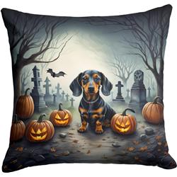 14 x 14 in. Unisex Dachshund Spooky Halloween Fabric Decorative Pillow
