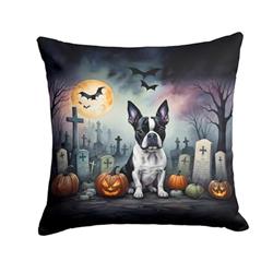 18 x 18 in. Unisex Boston Terrier Spooky Halloween Fabric Decorative Pillow