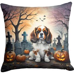 18 x 18 in. Unisex Cavalier Spaniel Spooky Halloween Fabric Decorative Pillow