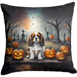 18 x 18 in. Unisex Cavalier Spaniel Spooky Halloween Fabric Decorative Pillow