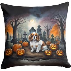 18 x 18 in. Unisex Cavalier Spaniel Spooky Halloween Fabric Decorative Pillow