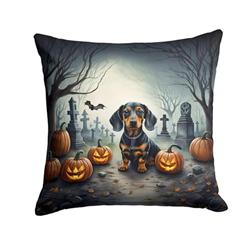 18 x 18 in. Unisex Dachshund Spooky Halloween Fabric Decorative Pillow