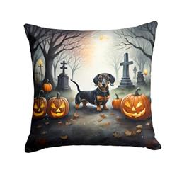 18 x 18 in. Unisex Dachshund Spooky Halloween Fabric Decorative Pillow