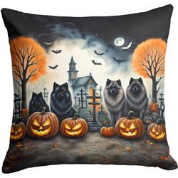 18 x 18 in. Unisex Keeshond Spooky Halloween Fabric Decorative Pillow