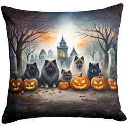 18 x 18 in. Unisex Keeshond Spooky Halloween Fabric Decorative Pillow