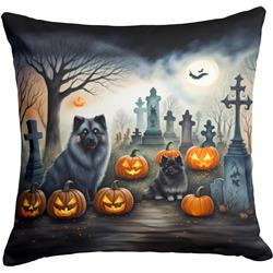18 x 18 in. Unisex Keeshond Spooky Halloween Fabric Decorative Pillow