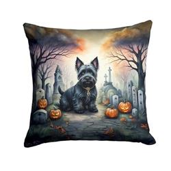 18 x 18 in. Unisex Scottish Terrier Spooky Halloween Fabric Decorative Pillow