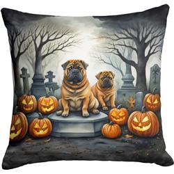 18 x 18 in. Unisex Shar Pei Spooky Halloween Fabric Decorative Pillow