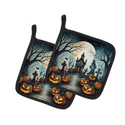 0.3 x 7.5 x 7.5 in. Graveyard Spooky Halloween Pot Holders, Set of 2
