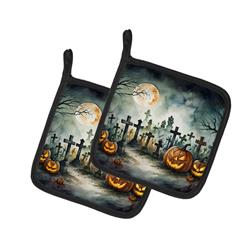 0.3 x 7.5 x 7.5 in. Graveyard Spooky Halloween Pot Holders, Set of 2