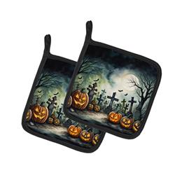 0.3 x 7.5 x 7.5 in. Graveyard Spooky Halloween Pot Holders, Set of 2
