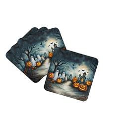 DAC2273FC 0.15 x 3.5 x 3.5 in. Ghosts Spooky Halloween Foam Coasters, Set of 4