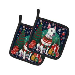 DAC1089PTHD 0.3 x 7.5 x 7.5 in. White Pit Bull Terrier Christmas Pot Holders, Set of 2