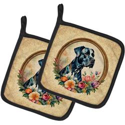 0.3 x 7.5 x 7.5 in. Great Dane & Flowers Pot Holders, Set of 2