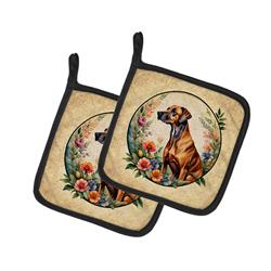 DAC2192PTHD 0.3 x 7.5 x 7.5 in. Rhodesian Ridgeback & Flowers Pot Holders, Set of 2