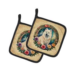 DAC2196PTHD 0.3 x 7.5 x 7.5 in. Samoyed & Flowers Pot Holders, Set of 2