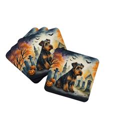 DAC2004FC 0.15 x 3.5 x 3.5 in. Airedale Terrier Spooky Halloween Foam Coasters, Set of 4