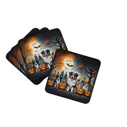 DAC2009FC 0.15 x 3.5 x 3.5 in. Australian Shepherd Spooky Halloween Foam Coasters, Set of 4