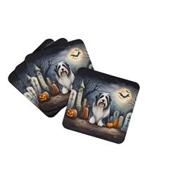 DAC2012FC 0.15 x 3.5 x 3.5 in. Bearded Collie Spooky Halloween Foam Coasters, Set of 4