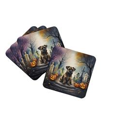 DAC2019FC 0.15 x 3.5 x 3.5 in. Border Terrier Spooky Halloween Foam Coasters, Set of 4