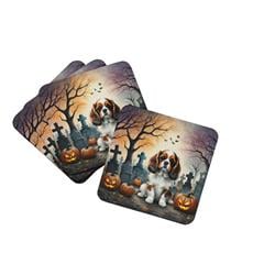 DAC2028FC 0.15 x 3.5 x 3.5 in. Cavalier Spaniel Spooky Halloween Foam Coasters, Set of 4