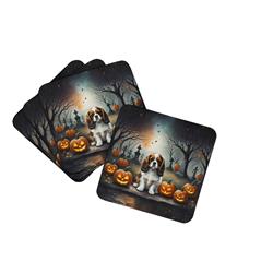 DAC2029FC 0.15 x 3.5 x 3.5 in. Cavalier Spaniel Spooky Halloween Foam Coasters, Set of 4