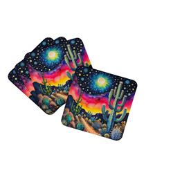 DAC1986FC 0.15 x 3.5 x 3.5 in. Colorful Queen of the Night Cactus Foam Coasters, Set of 4