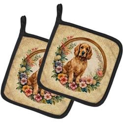 DAC2121PTHD 0.3 x 7.5 x 7.5 in. Cocker Spaniel & Flowers Pot Holders, Set of 2