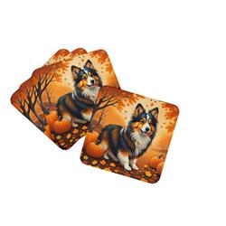 0.15 x 3.5 x 3.5 in. Sheltie Fall Foam Coasters - Set of 4