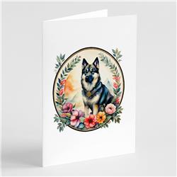 DAC2176GCA7P 0.01 x 5 x 7 in. Norwegian Elkhound & Flowers Greeting Cards & Envelopes - Pack of 8