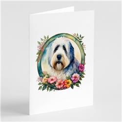 DAC2179GCA7P 0.01 x 5 x 7 in. Old English Sheepdog & Flowers Greeting Cards & Envelopes - Pack of 8