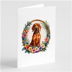 DAC2191GCA7P 0.01 x 5 x 7 in. Redbone Coonhound & Flowers Greeting Cards & Envelopes - Pack of 8