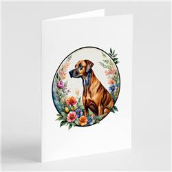 DAC2192GCA7P 0.01 x 5 x 7 in. Rhodesian Ridgeback & Flowers Greeting Cards & Envelopes - Pack of 8